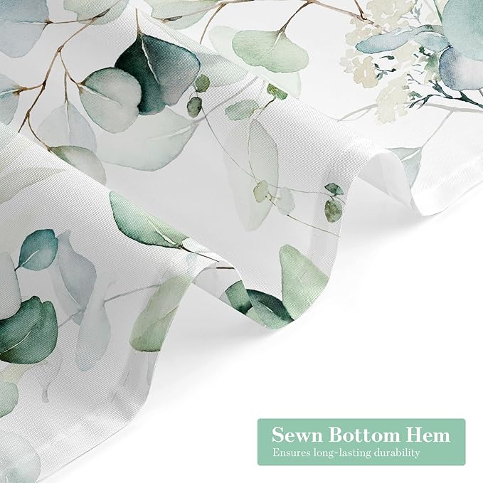 MitoVilla Sage Green Extra Long Shower Curtain 72 x 84, XL Spring Floral Fabric Cloth Shower Curtains for Chic Modern Bathroom Decor, Summer Watercolor Eucalyptus Leaf Shower Curtain