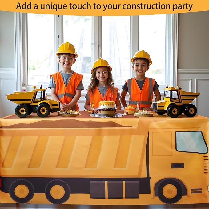 4Ft Construction Vehicle Table Cloth,Construction Birthday Decorations for Kids' Boys' Party Decorations, Baby Shower Birthday Party Supplies