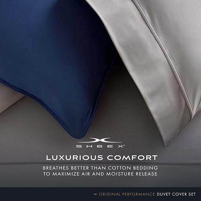 SHEEX Original Performance Cooling Duvet Cover Set, Lightweight King Duvet Cover with 2 King Pillow Shams, Navy