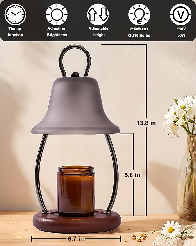 Candle Warmer Lamp with Timer & Dimmer - Electric Candle Light Warmer for Jar Candles, Adjustable Brightness, 2 Replacement Bulbs Included (Black)