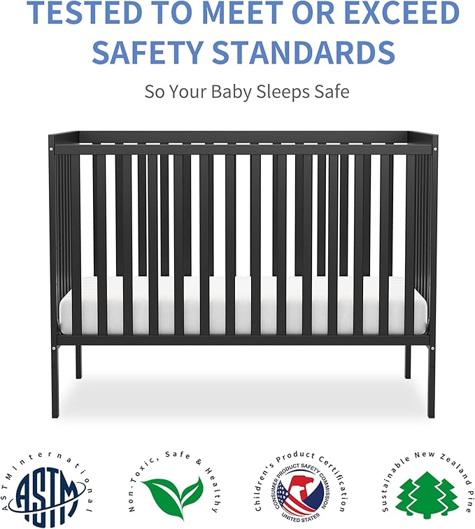 Baby Crib 5-in-1 Convertible, Wooden Nursery Cribs Converts to Toddler Bed, Daybed and Full Size Bed, 3 Adjustable Base, Non-Toxic Finish (Black)