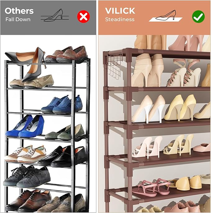 11 Tiers Tall Wide Shoe Rack 55 Pairs Large Capacity Sturdy Durable Shoe Rack for Closet Metal Shoe Organizer Shelf with Two Hooks Space Saving for Entryway Brown