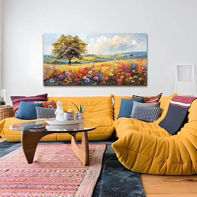 hyidecorart Large Wall Art For Living Room Canvas Wall Decor For Bedroom Office Decor Field Wall Paintings Flower Scenery Watercolour Wall Pictures Artwork Modern Aesthetic Room Home Decorations