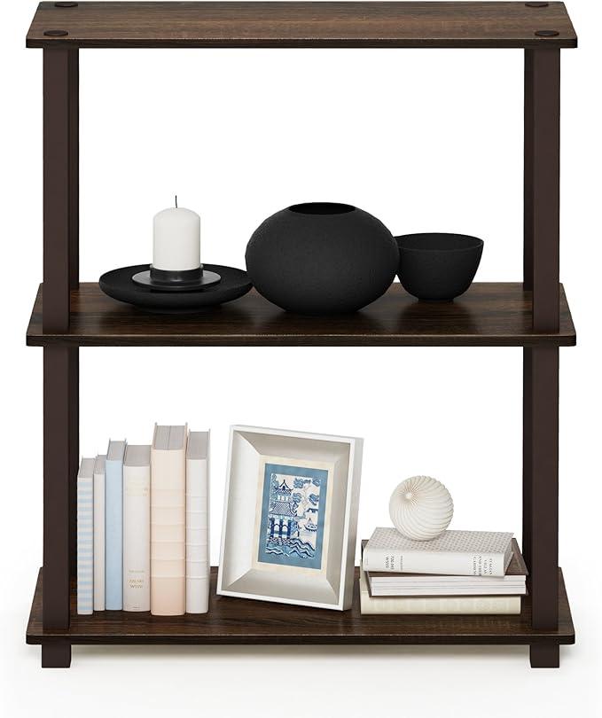 Furinno Turn-S-Tube 3-Tier Compact Multipurpose Shelf with Square Tube, Walnut/Brown (18025WN/BR)