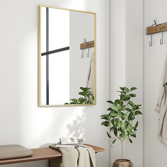 HARRITPURE 30"x20" Rectangular Bathroom Mirror Vanity Wall Mirrors Aluminium Alloy Frame Wall-Mounted for Over Sink Entryway Bedroom Living Room Gold