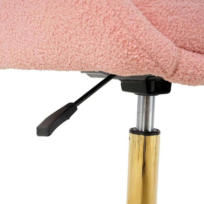 Furnimart 360° Swivel Rolling Desk Chair, Height Adjustable Vanity Chair with Gold Legs, Pink Cute Task Chair with Wheels for Dorm Bedroom Studying Small Places (Teddy Pink)