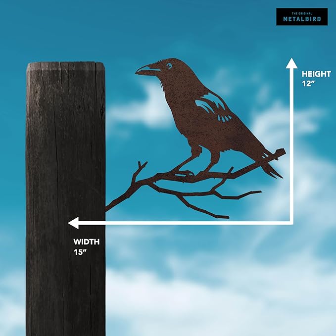 METALBIRD - Crow - Outdoor Tree Ornaments in Corten Steel - Metal Art Proudly Made in The USA