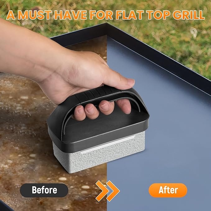 Pumice Grill Brick for Cleaning Flat Top, Heavy Duty Grill Stone Kit for Griddle with Handle & Scraper, Griddle Cleaning Brick Block for Removing Stubborn Grease, Rust (5 PCS)