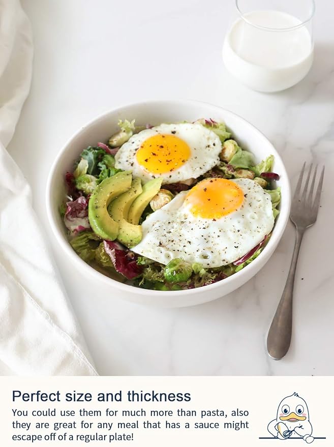 LE TAUCI Pasta Bowls 32 oz, Salad Bowls Set for Serving Soup, Pasta, Noodle, Dinner, Large Kitchen Bowl Plates, Microwave Safe - 7.8 Inch, Set of 4, White