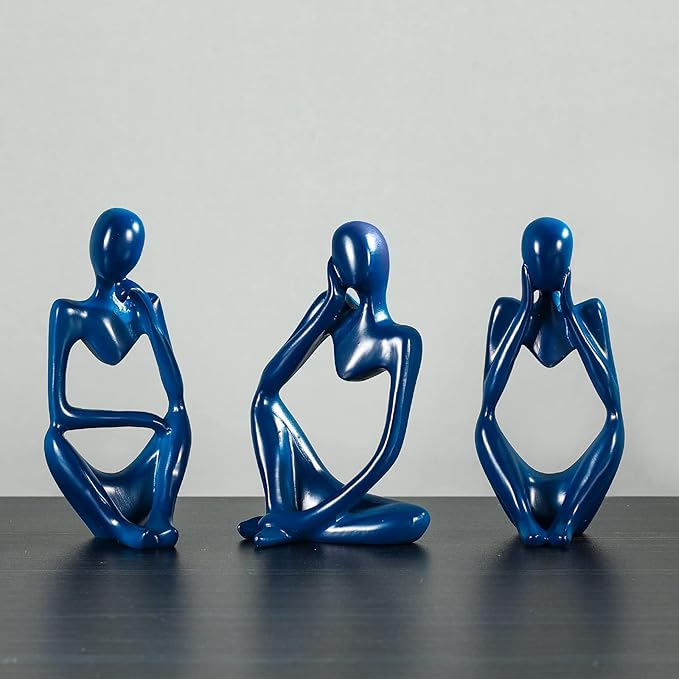 Thinker Statue Gold Decor Abstract Art Sculpture, Golden Resin Collectible Figurines for Home Living Room Office Shelf Decoration,Great Gifts Ideas (Blue)