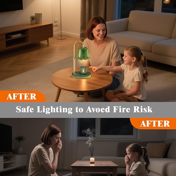 Candle Warmer Lamp with Adjustable Height - Flameless 4-Level Dimmable Wax Warmer, Timer Function & Stylish Design in Multiple Colors（Green）