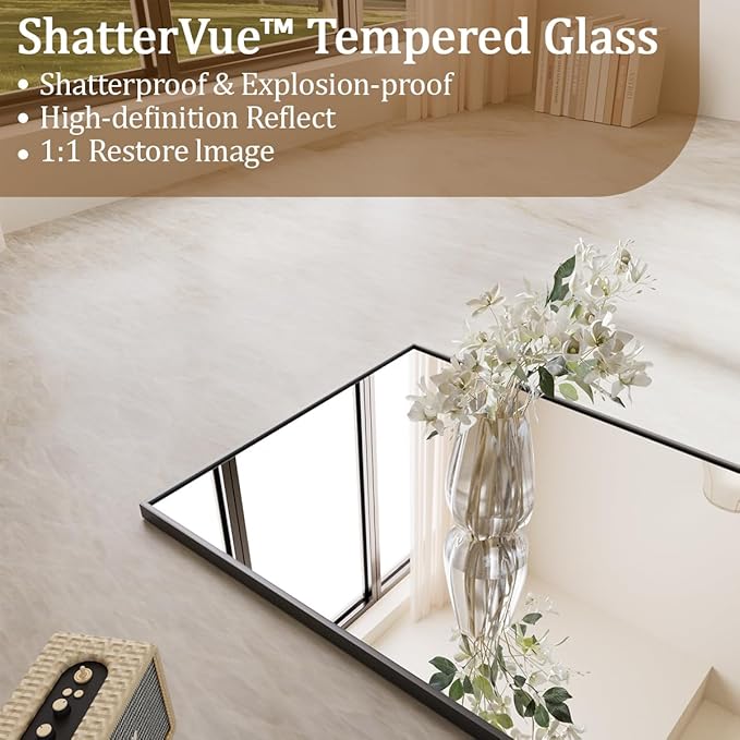 Koonmi Large Mirrors, 65"x24" Full Length Mirror with Stand, Full Body Mirror with Aluminum Alloy Frame, Hanging or Leaning Against Wall Floor Standing Mirrors for Bedroom Living Room, Black