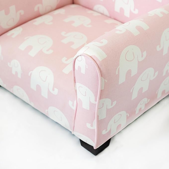 Toddler Personalized Armchair, Kids Upholstered Rocking Chair with Personalization, Toddler Chair with Personalized Name, Comfy Child Armchair, (Pink Elephants Print, Legs)