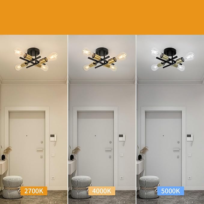 WILON Semi Flush Mount Ceiling Light Fixture, Modern Flush Mount Ceiling Lights, 4-Light Black and Gold Sputnik Ceiling Light Fixture with E26 Bulb Base for Hallway Farmhouse Kitchen Bedroom