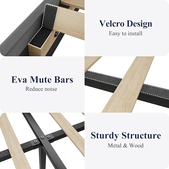 Allewie Full Size LED Bed Frame with Charging Station, Velvet Upholstered Platform Bed with Geometric Wingback Headboard, Modern Frame with No Box Spring Needed, Easy Assembly, Grey