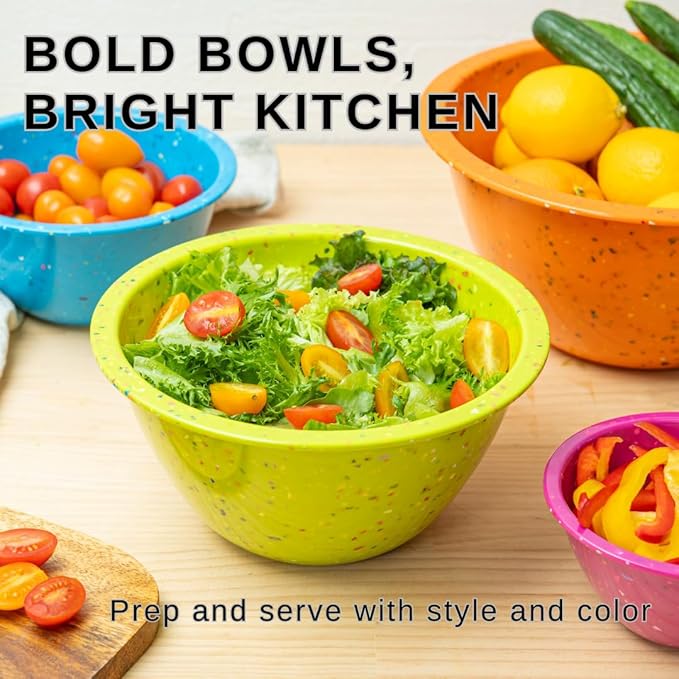 Confetti Nesting Mixing Bowls Set - 4-Piece Colorful Kitchen Bowls (18oz, 1.25QT, 2.5QT, 4QT) - BPA-Free, Dishwasher Safe, Space-Saving Design Vibrant Color