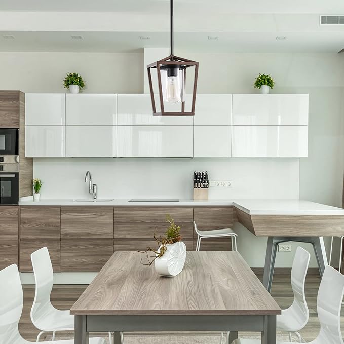 SGLfarmty Farmhouse Bar Pendant Lighting for Kitchen, Single Pendant Island Light with Wooden Finish，Modern Industrial Metal Pendant Light Fixtures，Rustic Ceiling Lantern Hanging Light,1 Pack