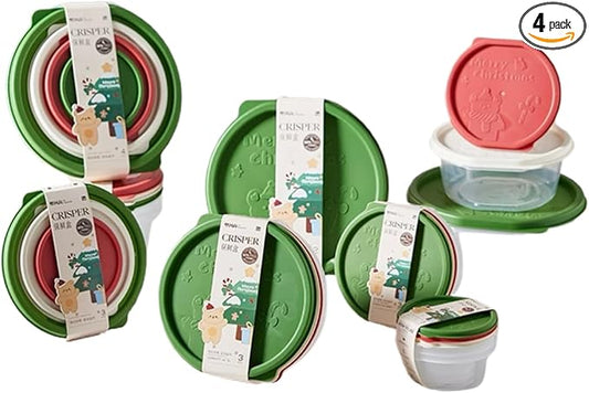 Plastic Food Storage Container Set, 4 Containers with Lids, Assorted Colors (ROUND HOLIDAY MAGIC)