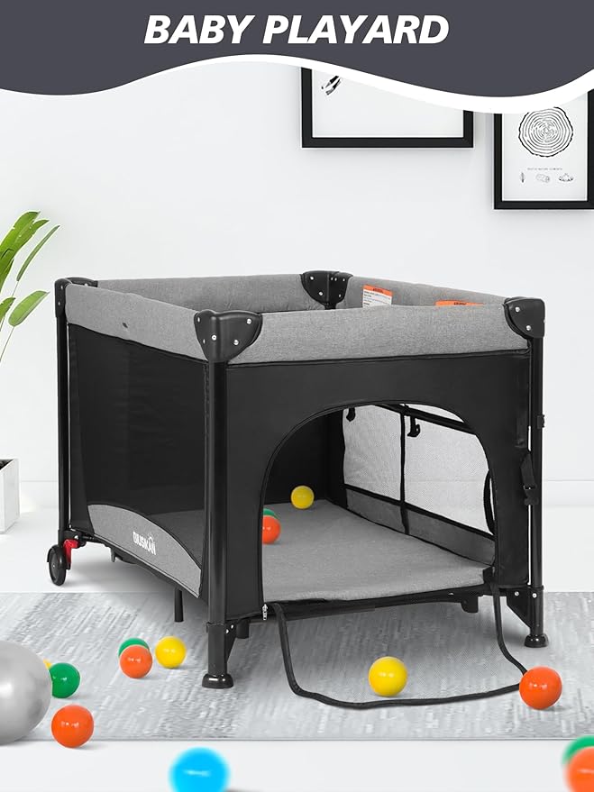 Baby Bassinet, Pack and Play with Bassinet, Bedside Sleeper with Diaper Changer, Mosquito Net, Music Box, Portable Crib with One-Click Installation, Playard for Newborn to Toddlers