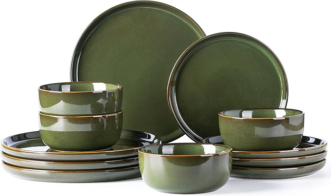 AmorArc Stoneware Dinnerware Sets for 4,Round Reactive Glaze Ceramic Plates and Bowls Set,Highly Scrath Resistant | Dishwasher & Microwave Safe Dishes Set,Service for 4 (12pc)