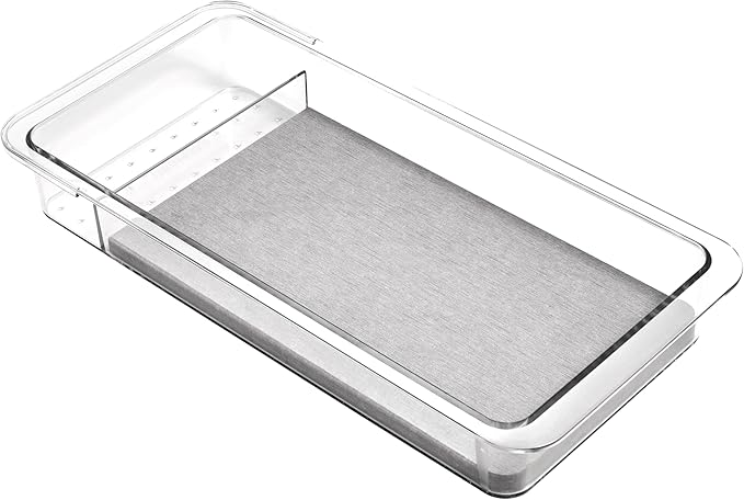 madesmart Dental Tray Drawer Organizer with Drying Stone, Clear Plastic Drawer Organizer for Toothbrush, Dental Floss, Water Flossers, Toothpaste