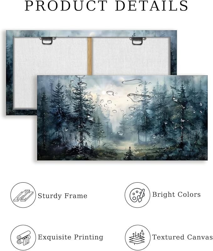 SERIMINO Large Wall Art for Living Room, Landscape Canvas Prints Paintings, Foggy Forest Pictures Wall Decor Aesthetic, Pine Trees Modern Home Decor, Bedroom Bathroom Office Artwork 30"X60"
