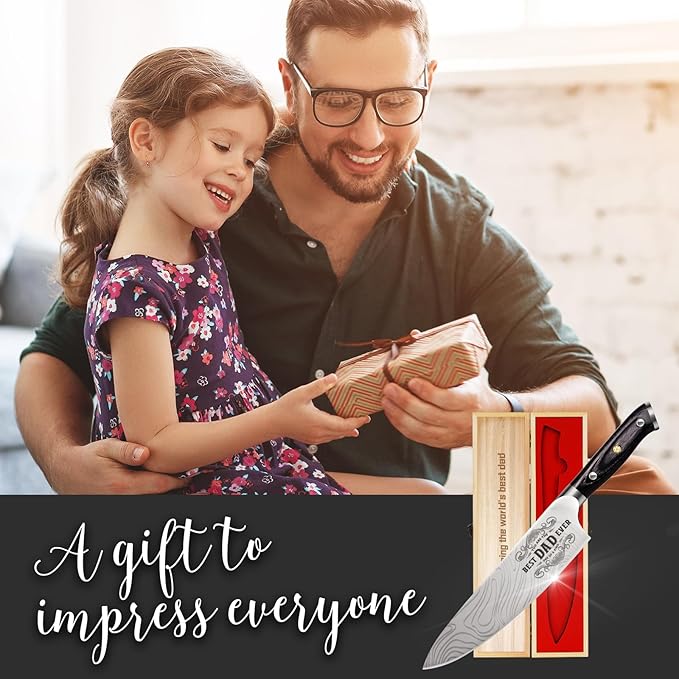 Dad Gifts from Daughter Wife Son, Best Dad Ever Kitchen Knife Gift Set with Wooden Box, Dad Christmas Birthday Gift Ideas, 8" Professional Chef Knife, Dads Birthday Gifts for Men Husband