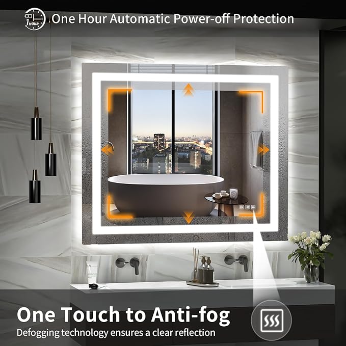 LED Mirror for Bathroom, 40x36 Inch Backlit + Front Lighted Bathroom Vanity Mirror with Lights for Wall, Double Light Strips, 3 Colors, Shatter-Proof, Anti-Fog and Brightness Memory