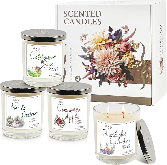 4 Pack Candles for Home Scented, 2-Wick Large Jar Soy Scented Candles, Aromatherapy Candle Gifts Set for Women, 360 Hour Long Lasting Lavender Candle Set, Birthday Gifts for Women