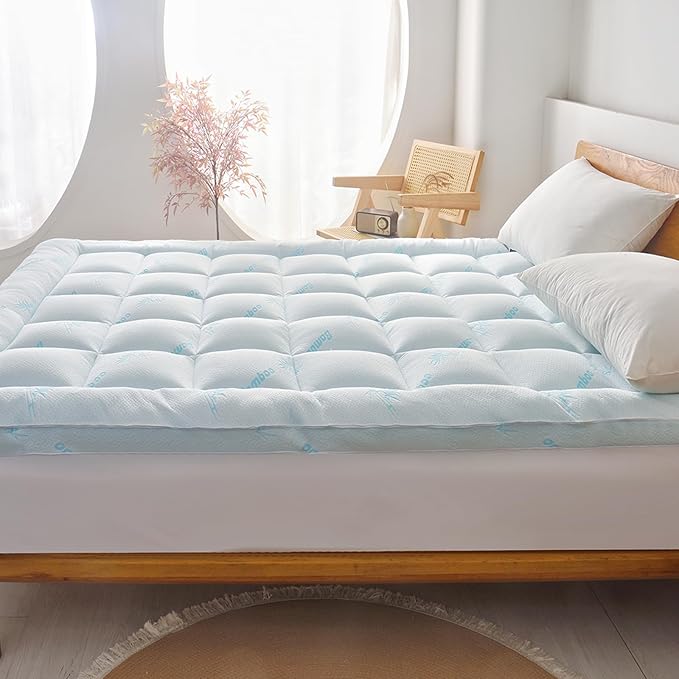 Favorland Mattress Topper Full Size - Cooling Extra Thick Breathable Viscose Made from Bamboo Mattress pad - Soft Quilted Fitted Mattress Cover with 900 GSM Down Alternative Fill (8-21”Deep Pocket)