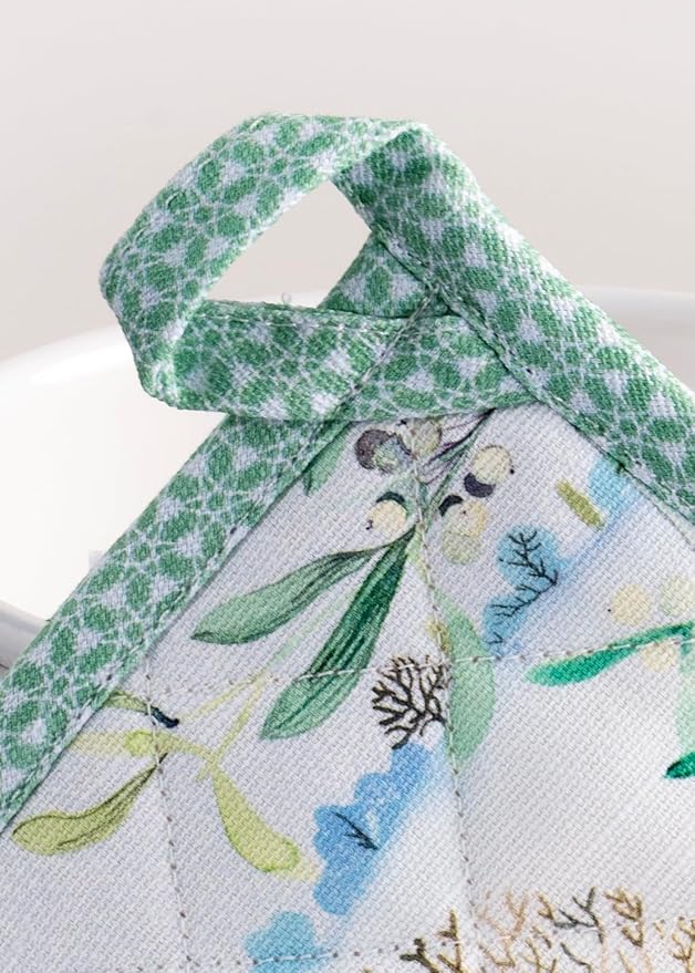 Maison d' Hermine Pot Holders 100% Cotton Heat Resistant Potholders 8" x 8" Hot Pads with Loop for Thanksgiving Christmas Decorations BBQ Cooking Baking Handling Hot Pans (Pack of 1, Snowy World)