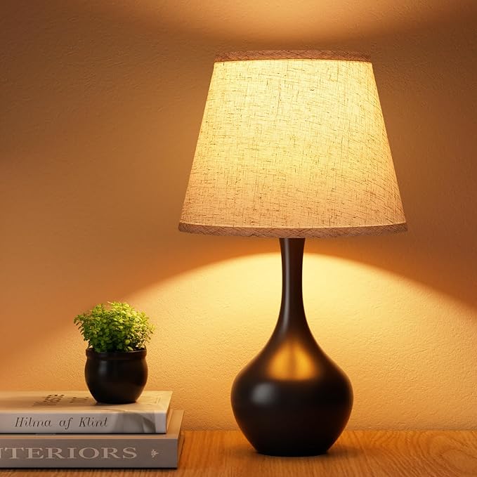 Seealle Touch Table Lamp for Bedroom, 3-Way Dimmable Small Bedside Lamps for Night Stands with Wires, Black Desk Lamp for Kids Room, Office, Living Room, End Table(LED Bulb Included)