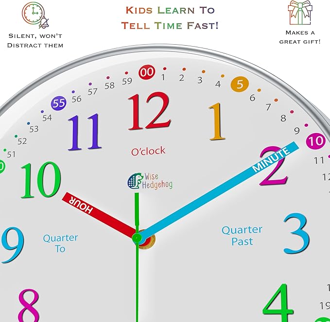 Learning Clock for Kids, Silent Non Ticking, Telling Time Teaching Clock, Kids Room Wall Decor for Bedrooms, Analog Kids Clock for Teaching Time, Kids Learn to Tell Time Easily