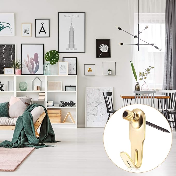 Jetec Plaster Picture Hangers Hooks Picture Gold Hanging Kit with Nails for Plaster Wall Wooden Wall Drywall Mounting(50 Pieces,20 lbs)