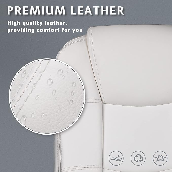 LEMBERI Office Desk Chair, Big and Tall Managerial Executive Chair, High Back Computer Chair, Ergonomic Adjustable Height PU Leather Chairs with Cushions Armrest for Long Time Sitting (White)