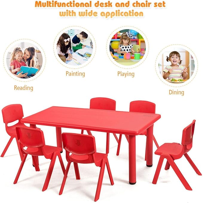 Costzon Plastic Stackable School Chairs, 6 Pack, Kids Learning Chairs with 11 inch Seat Height, Carrying Handle, Waterproof Children Chairs for Playrooms, Schools, Daycares and Home (6 Pack, Red)