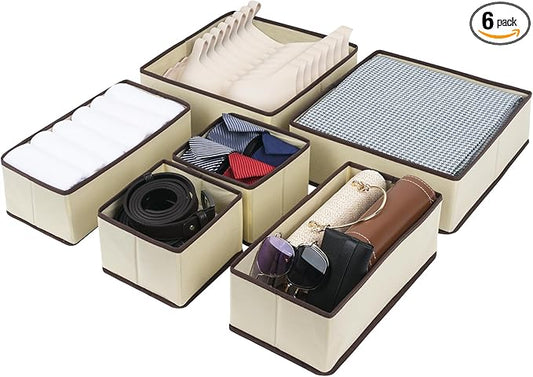 Cupic Cupid Drawer Organizer, Dresser Organizers, Foldabe Drawer Organizer Clothes, Closet Organization and Storage Dividers for Socks, Underwear and Diaper, Set of 6, Beige