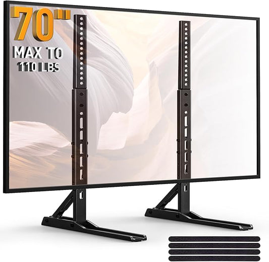 PERLESMITH Universal TV Stand Mount for 22-70 Inch TVs, Height Adjustable Table Top TV Stand, Great Load-Bearing Replacement TV Legs with Tempered Glass Holds up to 110lbs, Max VESA 800 x 600mm