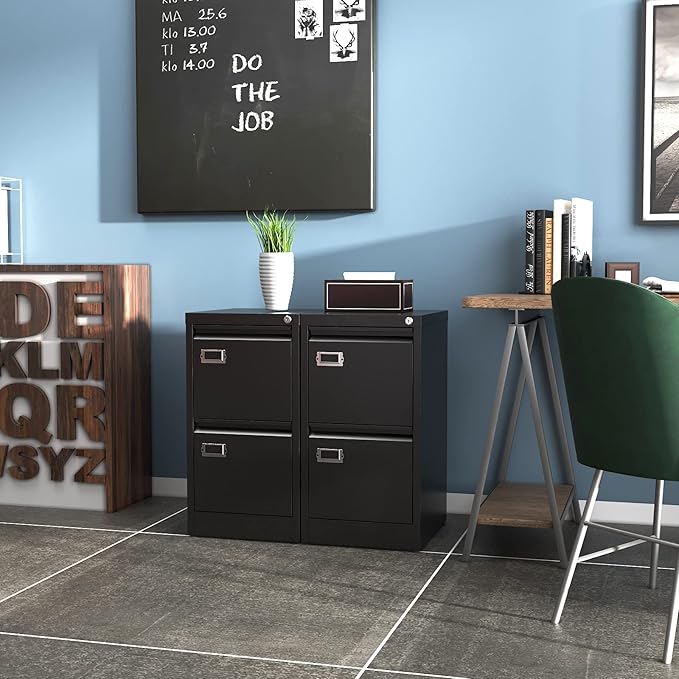 2-Drawer File Cabinet, 16.3" Deep Vertical Metal Filing Cabinet with Lock for Home Office, Anti-Tip 2 Storage Drawers for Letter/Legal/A4/F4 Size (Assemble Required, Black)