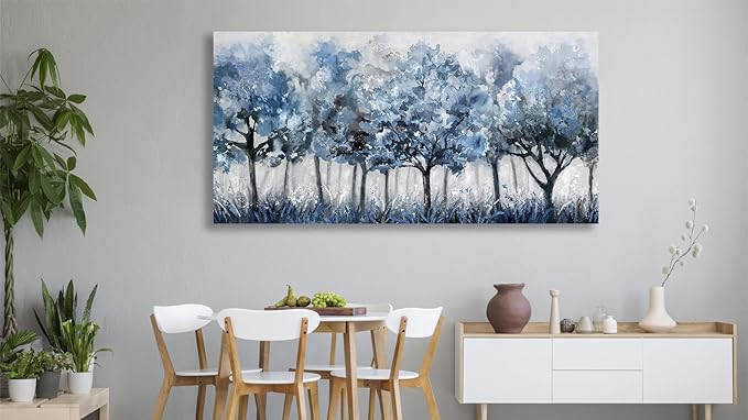 yearainn Abstract Forest Canvas Wall Art - Blue Trees Pictures Navy Botanical Painting Wall Decor Minimalist Modern Printing Artwork for Living Room Bedroom Home Office Decorations 29" x 58"