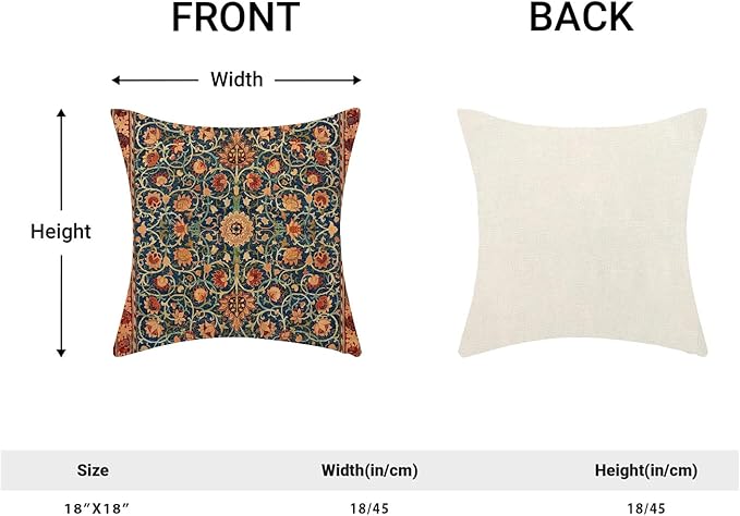 Boho Floral Pillow Covers 18x18 Set of 2, William Morris Flower Pattern Design Decorative Throw Pillows Bohemian Vintage Farmhouse Cushion Pillow Covers for Sofa Couch Bed Outdoor Decor