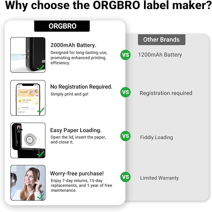 ORGBRO Label Maker Machine with Tape, X1 Portable Bluetooth Mini Label Printer, Support Pre-Cut & Continuous Label, Wireless Small Label Makers with Versatile App for School Home Office Organization