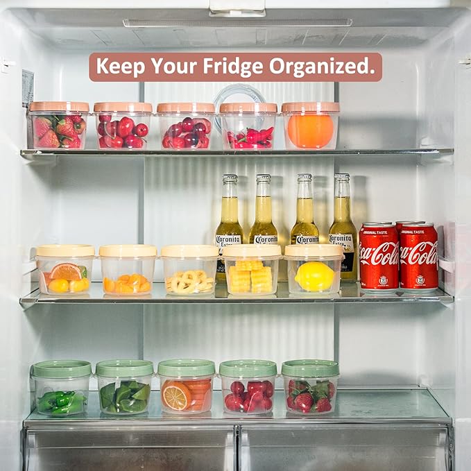 16 Oz Plastic Containers with Lids, 15 Pack Overnight Oats Containers with Lids, Stackable Reusable Twist Screw Top 2-Cup Freezer Storage Container for Food Soup Jello Sauce, Yellow/Green/Red Ocher