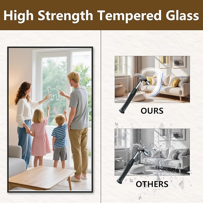 Koonmi 86"x40" Floor Mirror Full Length, Bedroom Floor Body Mirror with Stand, Large Black Mirror, Leaning, Standing or Hanging Horizontally/Vertically