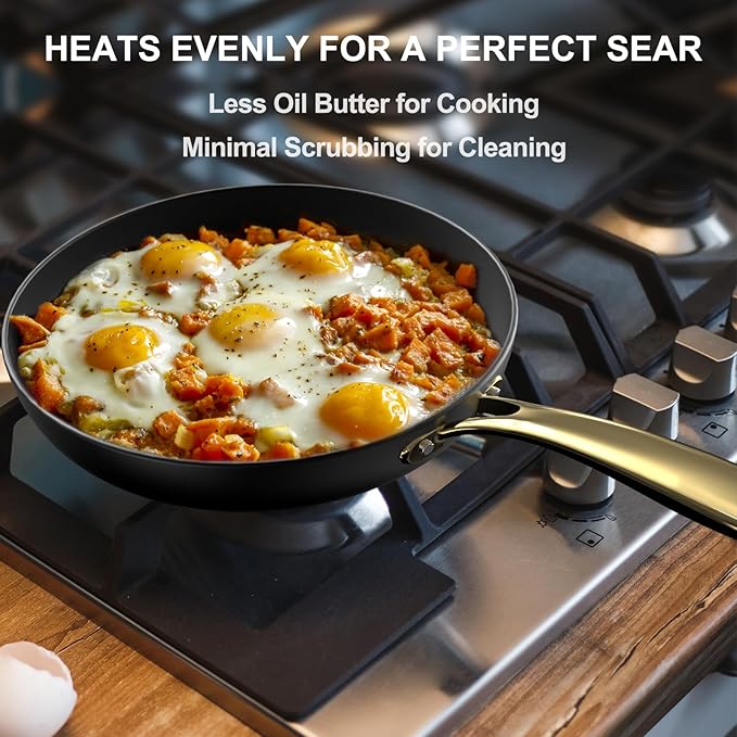 Non Stick Frying Pans – 10 Inch Honeycomb Skillet with Stay-Cool Stainless Steel Handle, Scratch Resistant, Induction Compatible Nonstick Frying Pan for Gas, Electric, Ceramic, Oven & Dishwasher Safe