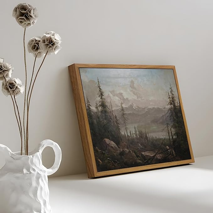 Floating Framed Canvas Wall Art - Majestic Mountain Forest Landscape Wall Decor - Natural Scenery Pictures Paintings Prints for Living Room Bedroom Bathroom Home Decoration 8x10 inch