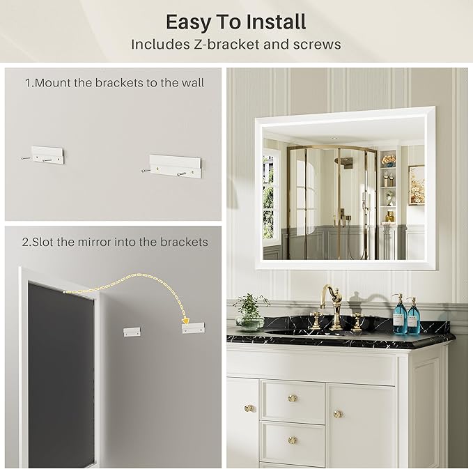 72x32 Inch White Bathroom Mirror for Wall, Thick Metal Framed Rectangle Mirrors for Over Sink, Bedroom, Living Room, Entryway, Anti-Rust, HD Tempered Glass