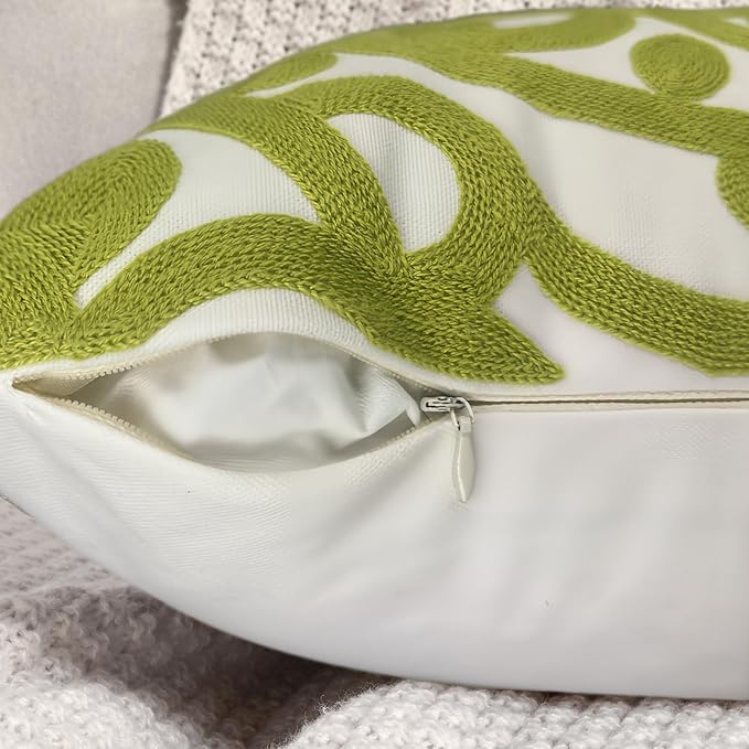 Alysheer Embroidered Summer Decorative Throw Pillow Covers 18"x18" Set of 2, Classic Boho Mandala Green Pattern Cotton Canvas Chic Cushion Cases for Sofa Couch Bed Living Room Decor (Chartreuse Green)