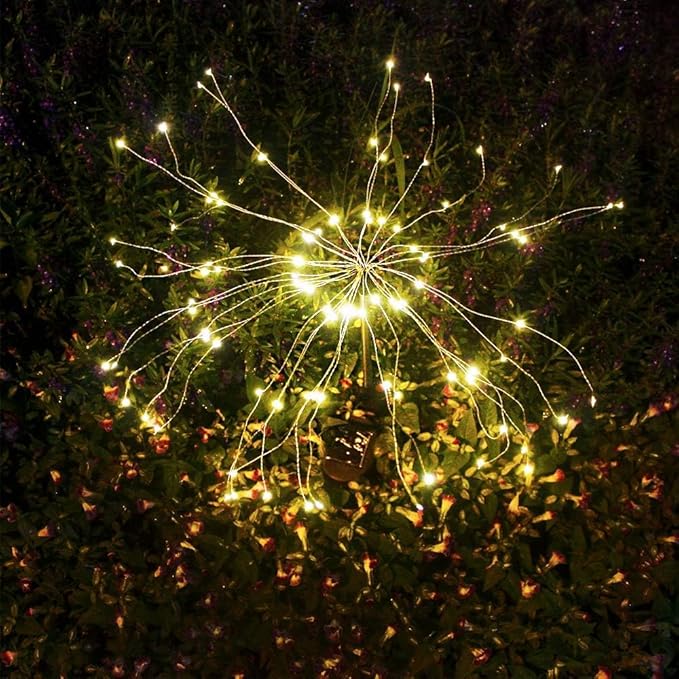 Anordsem Solar Lights Outdoor Waterproof: Garden Fairy Light Powered for Yard Outside Decor-Starburst Fireworks Lamp Led for Patio Pathway- Sparklers Stick Twinkle Gifts for Women 2 Pack Warm White