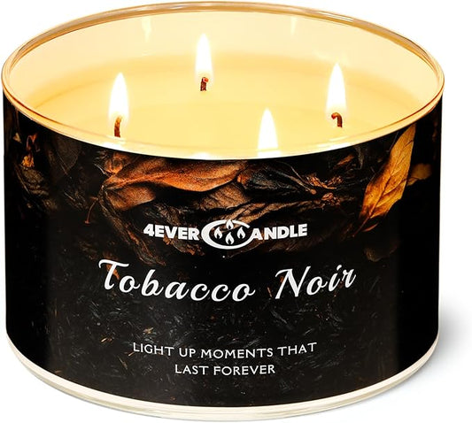 Over 50 Hours Jar Candle - 4-Wick Long-Lasting Scented Candles, 18oz Natural Soy Wax Candle for Home, Candle Gifts for Women & Men, Tobacco Noir